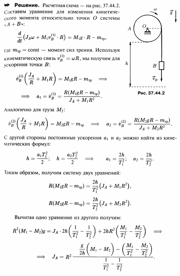Мещерский 37.44 - Теорема об изменении главного момента количеств движения, дифференциальное уравнение вращения твердого тела
