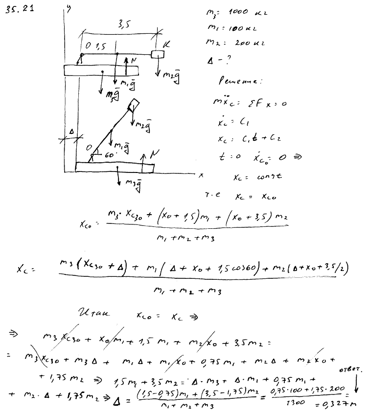 Бесплатный решебник Мрского - 35.21. Теорема о движении центра масс .